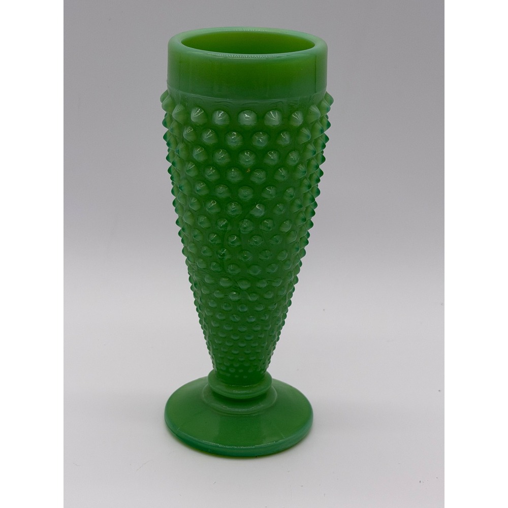 Vintage Fenton Jadeite Green Milk Glass Hobnail Footed Bud Vase 6.25 Inch